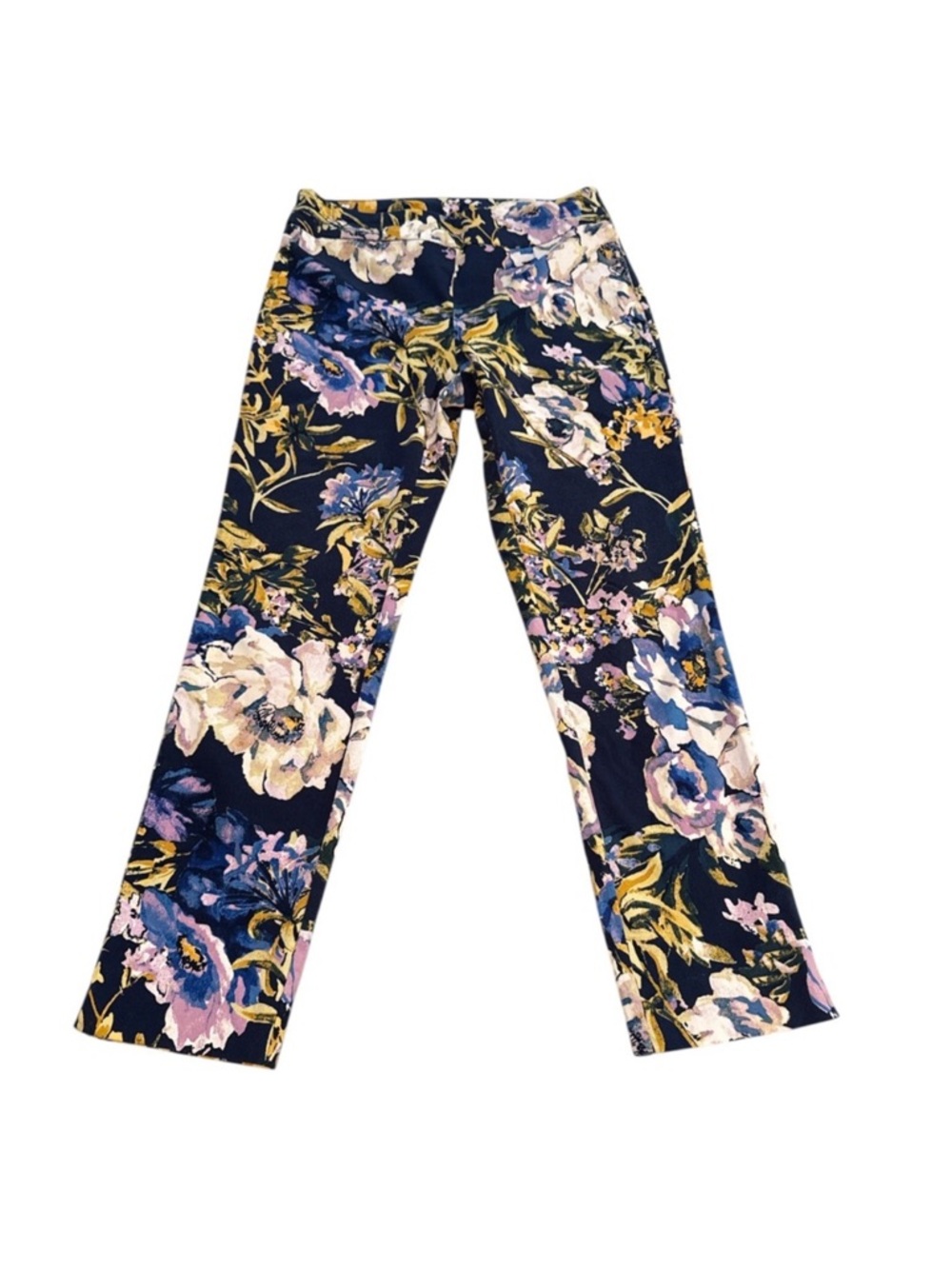Chico’s So Slimming Floral Navy Pull on Pants  Petite S/4